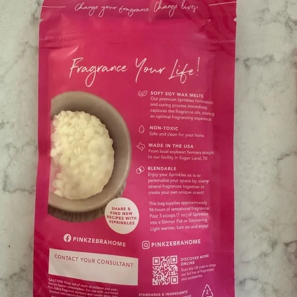 Pink Zebra Sprinkles Fragranced Wax Melts - Vanilla & White Sage - Picture 2 of 2